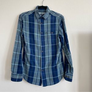 Mossimo Supply Kelly Green Blue Plaid Cotton Double Layered Button Up Shirt long